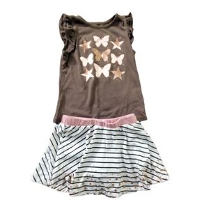 Epic Threads 2 piece Butterfly Ruffle Star Top & White striped Skorts outfit 4T